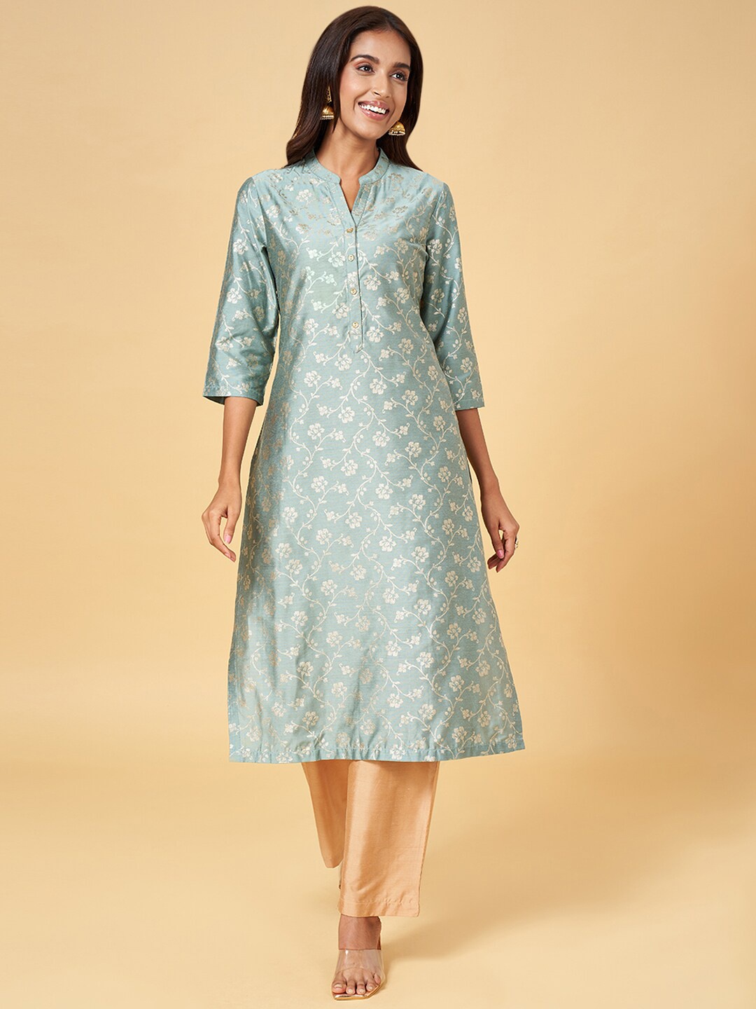 

RANGMANCH BY PANTALOONS Floral Printed A-Line Kurta, Blue