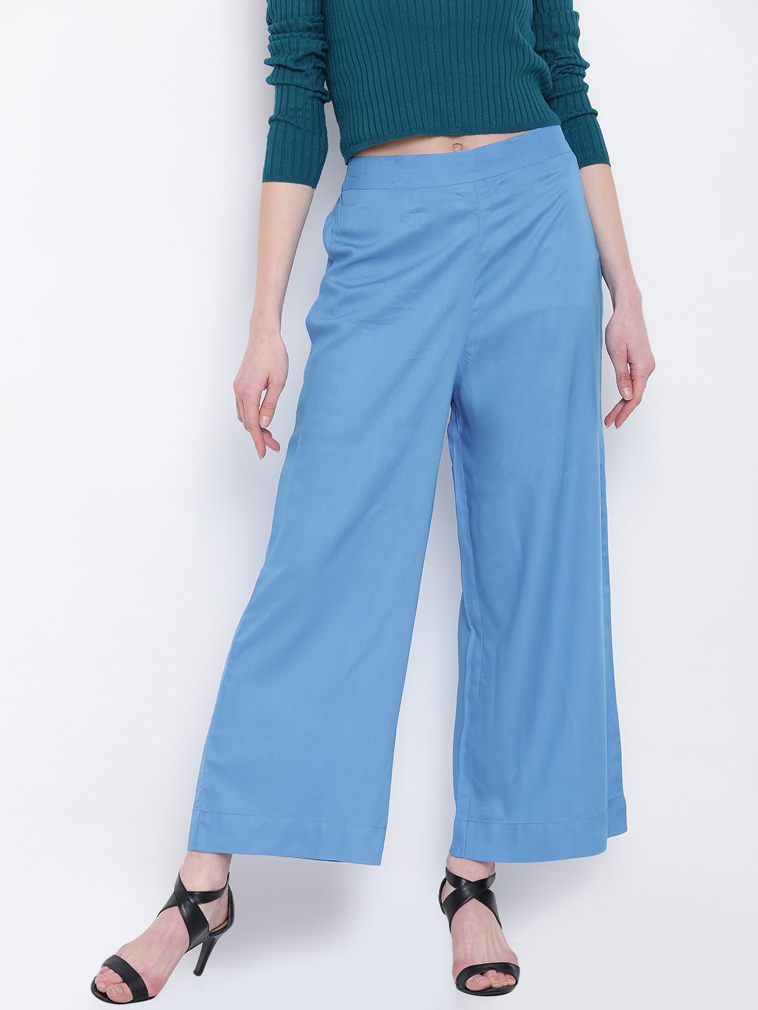 

AURELIA Women Blue Solid Wide Leg Palazzos