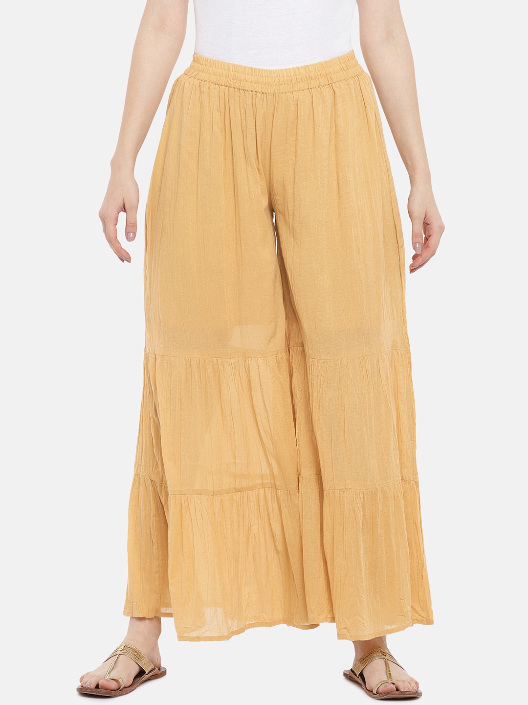 

AURELIA Women Mustard Yellow Solid Flared Palazzos