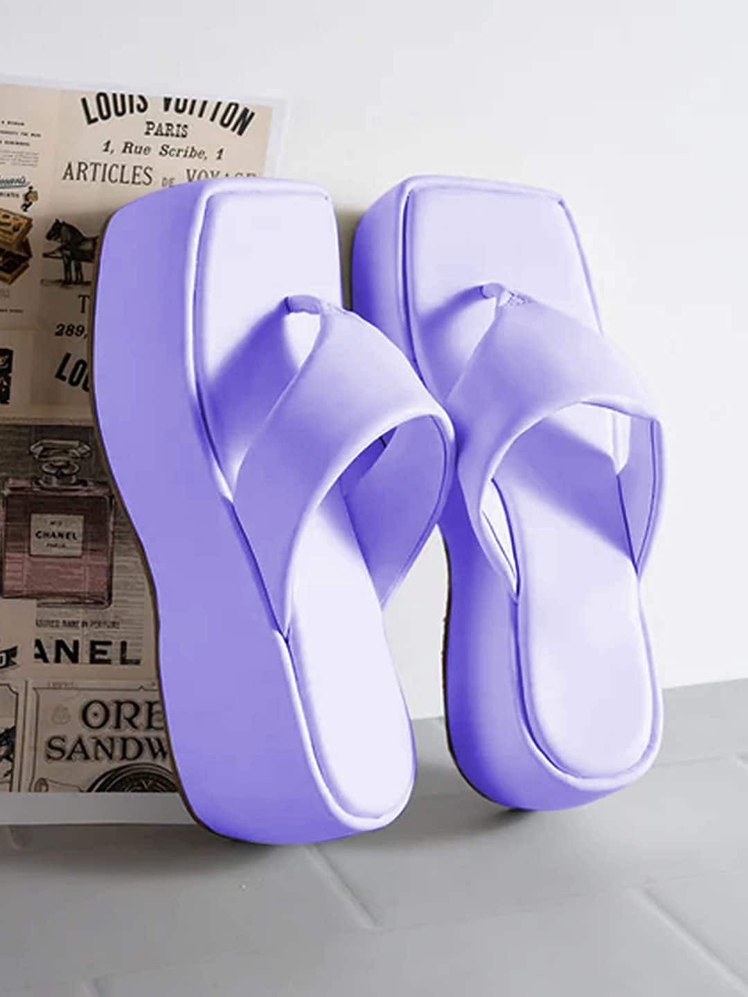 

HASTEN Open Flatform Heels, Purple