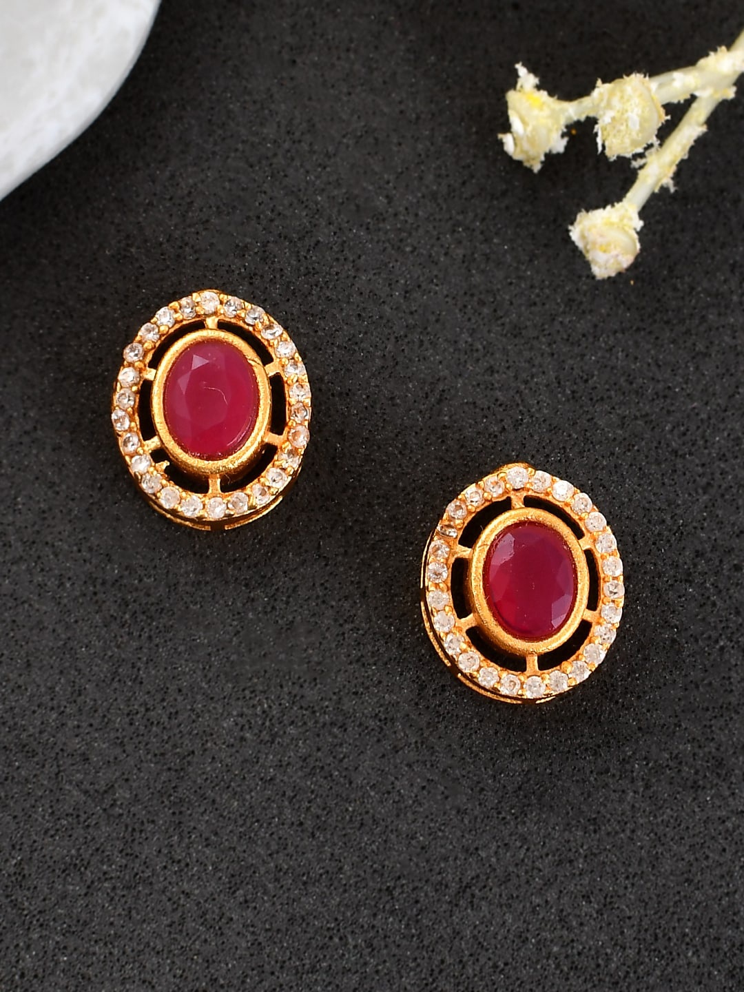 

Silvermerc Designs Gold-Plated CZ-Stone Studded Circular Shaped Studs Earrings