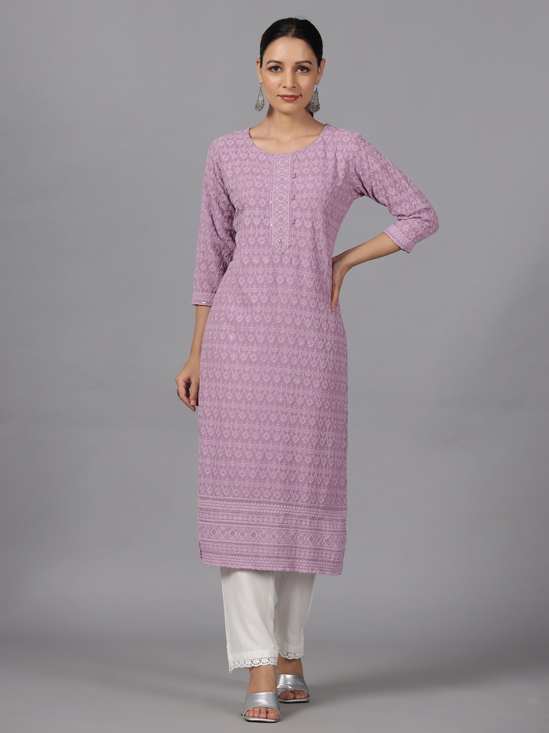 

Amchoor Ethnic Motif Embroidered Straight Kurta, Purple