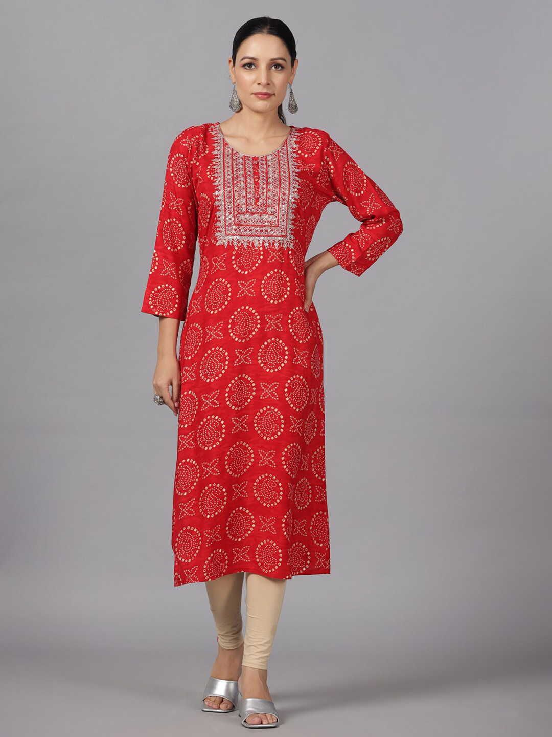 

Amchoor Paisley Printed Round Neck Kurta, Red