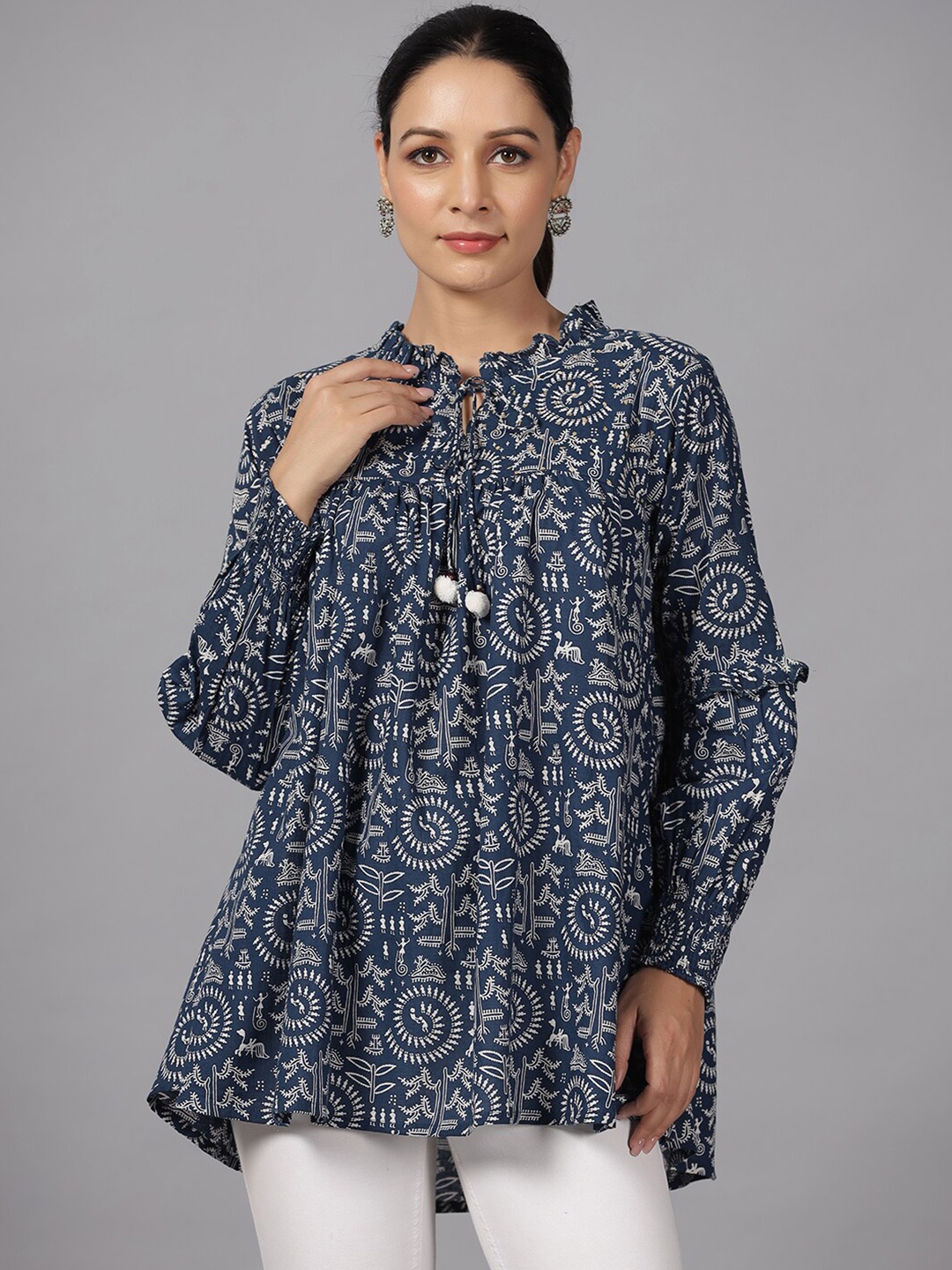 

Amchoor Floral Printed Pure Cotton Kurti, Blue