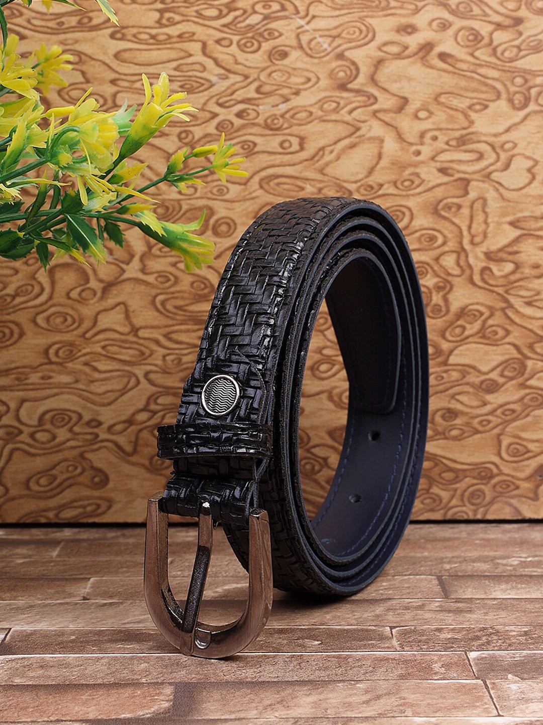 

Mast & Harbour Women Black Textured Slim Belt