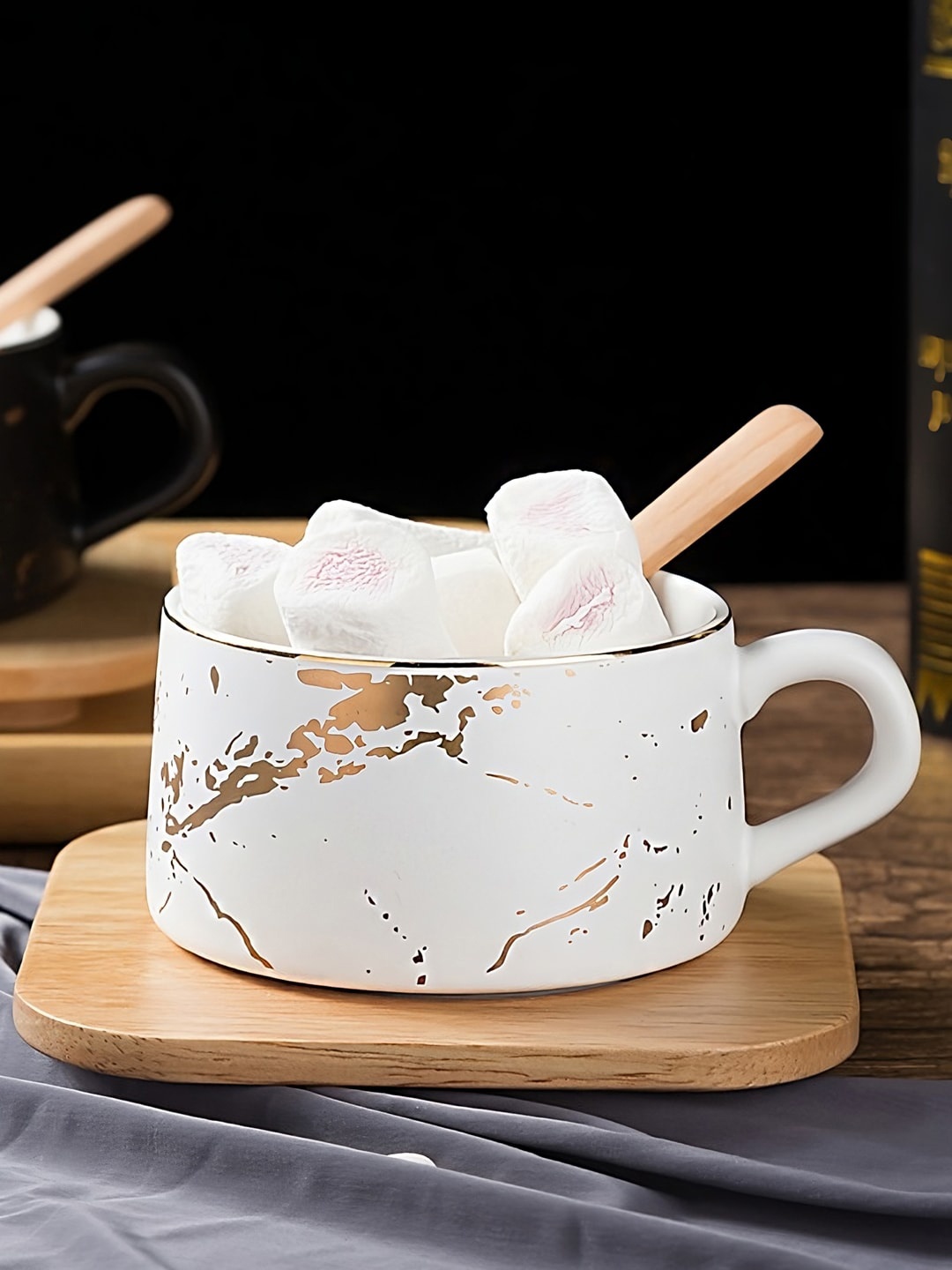

BonZeaL White Printed Ceramic Matte Coffee Mug With Wood Coaster 250ml