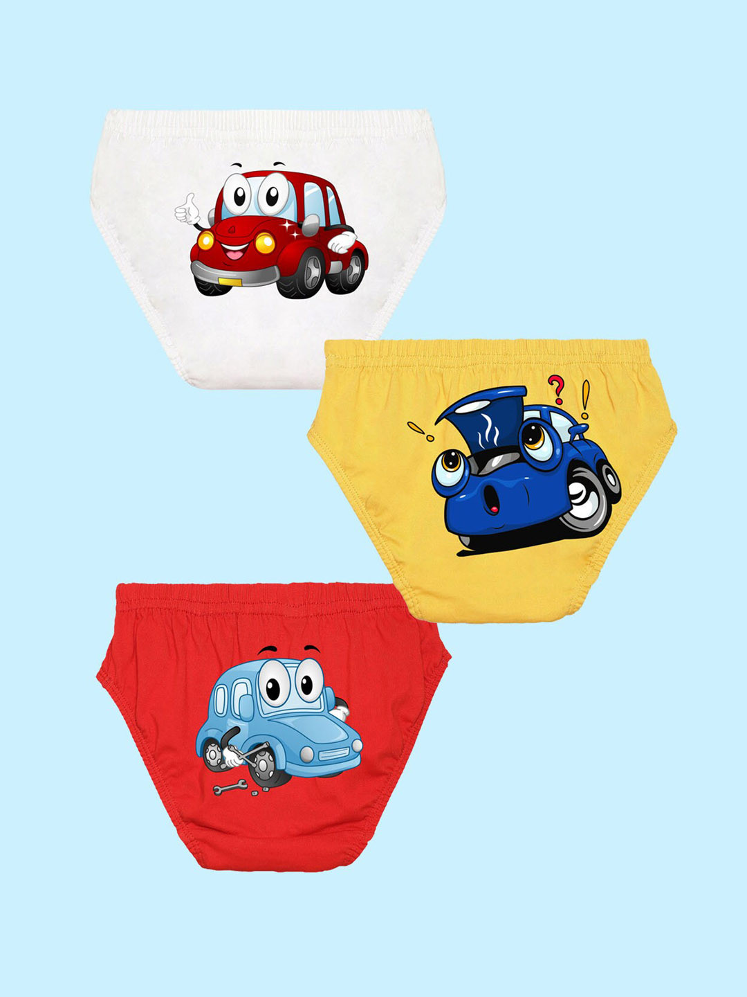 

NUSYL Boys Pack Of 3 Graphic Printed Ribbed Pure Cotton Briefs NUBCBRFPO3.0077, White