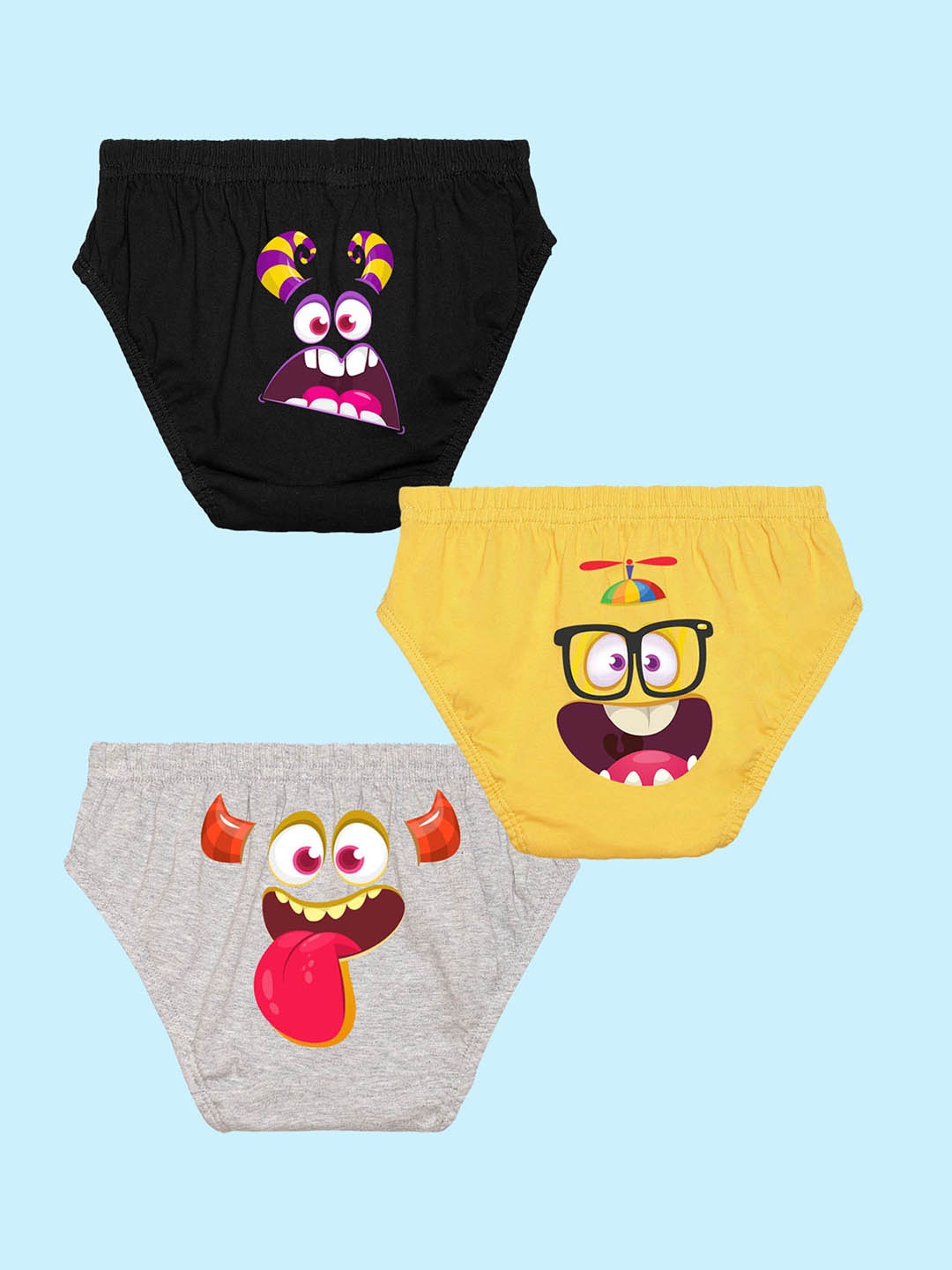 

NUSYL Boys Pack Of 3 Graphic Printed Pure Cotton Basic Briefs NUBCBRFPO3.0073, Black