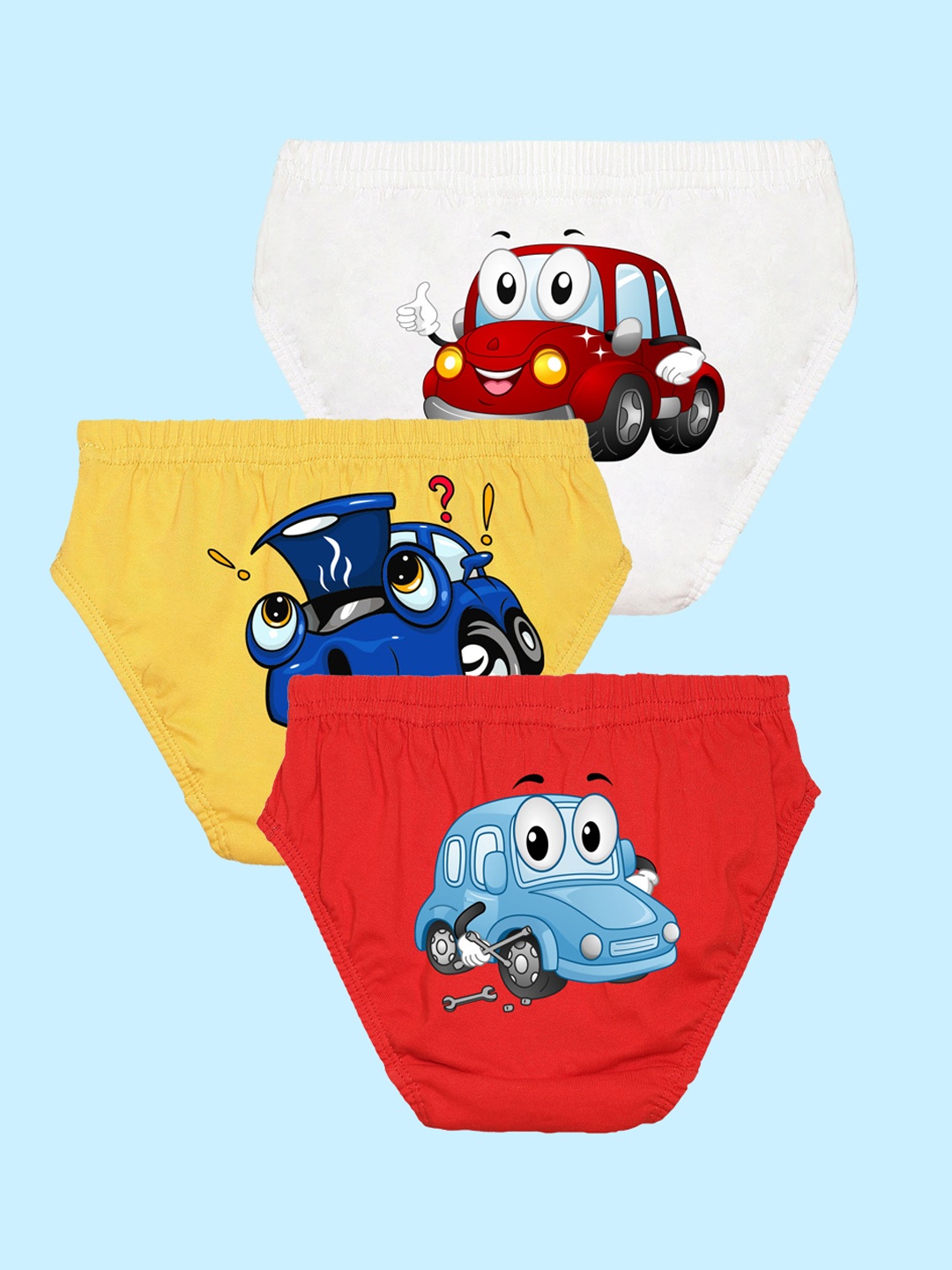 

NUSYL Boys Pack Of 3 Printed Pure Cotton Basic Briefs NUBCBRFPO3.0077, White