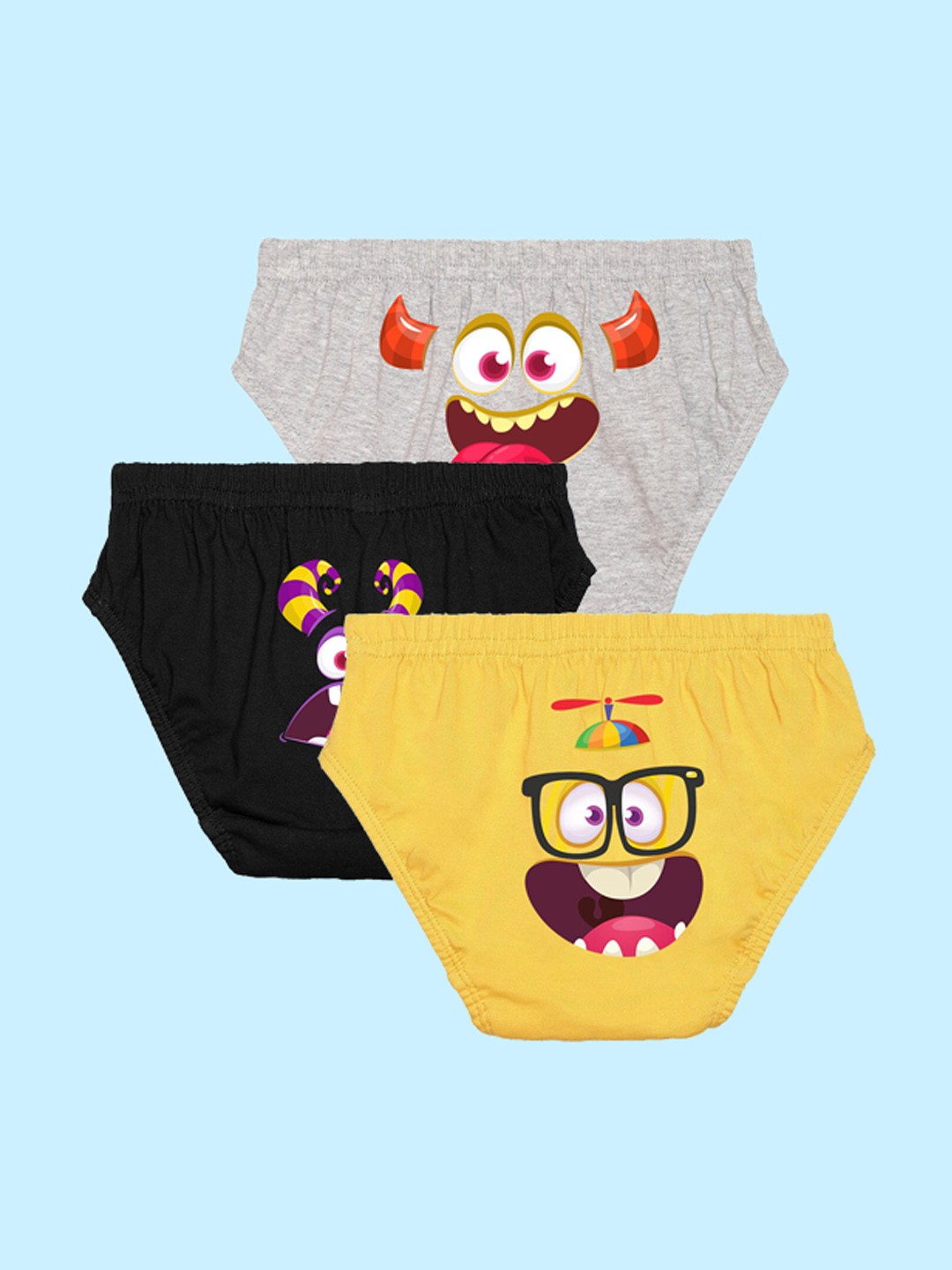 

NUSYL Boys Pack Of 3 Graphic Print Ribbed Cotton Briefs NUBCBRFPO3.0073, Black