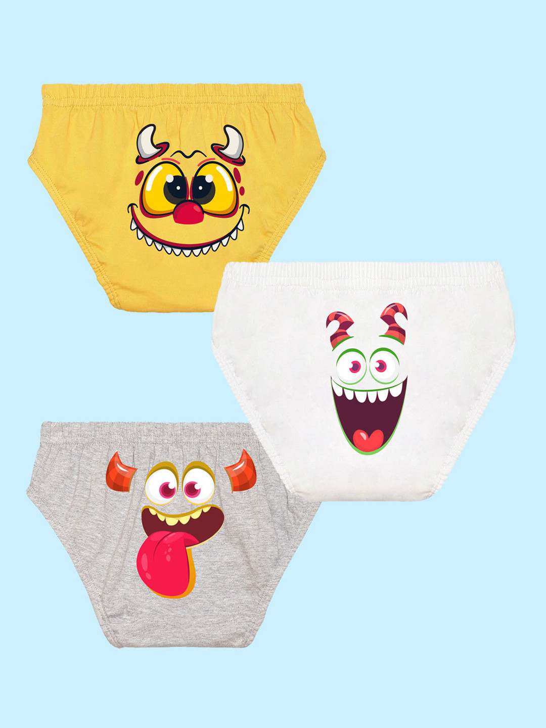 

NUSYL Boys Pack Of 3 Graphic Printed Pure Cotton Basic Briefs NUBCBRFPO3.0068, Yellow