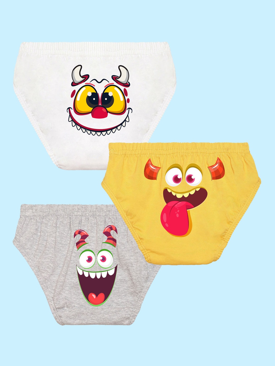 

NUSYL Boys Pack Of 3 Printed Pure Cotton Basic Briefs NUBCBRFPO3.0067, White