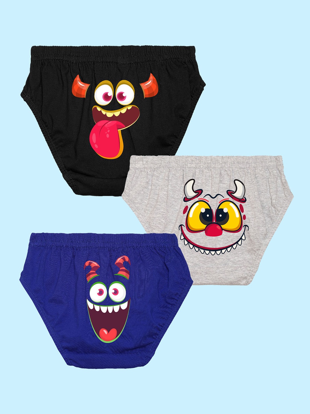 

NUSYL Boys Pack Of 3 Printed Pure Cotton Basic Briefs NUBCBRFPO3.0069, Black