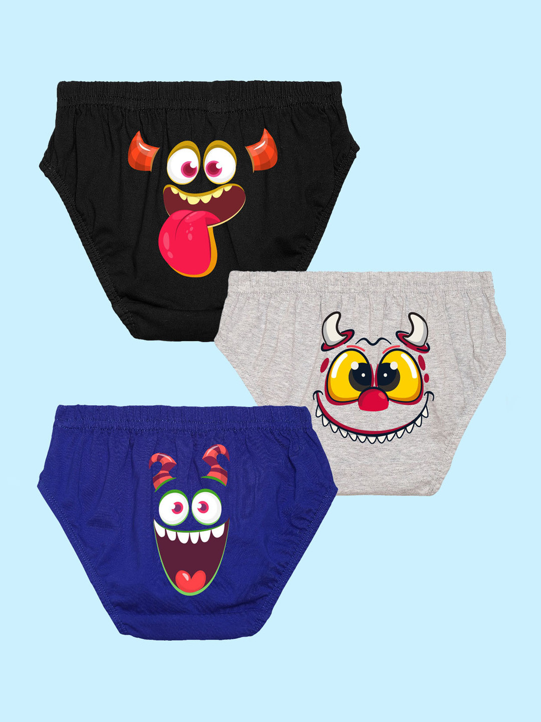

NUSYL Boys Pack Of 3 Graphic Print Ribbed Cotton Briefs NUBCBRFPO3.0069, Black