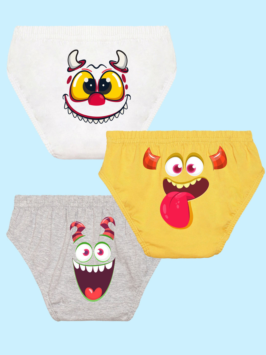 

NUSYL Boys Pack Of 3 Printed Pure Cotton Basic Briefs NUBCBRFPO3.0067, White