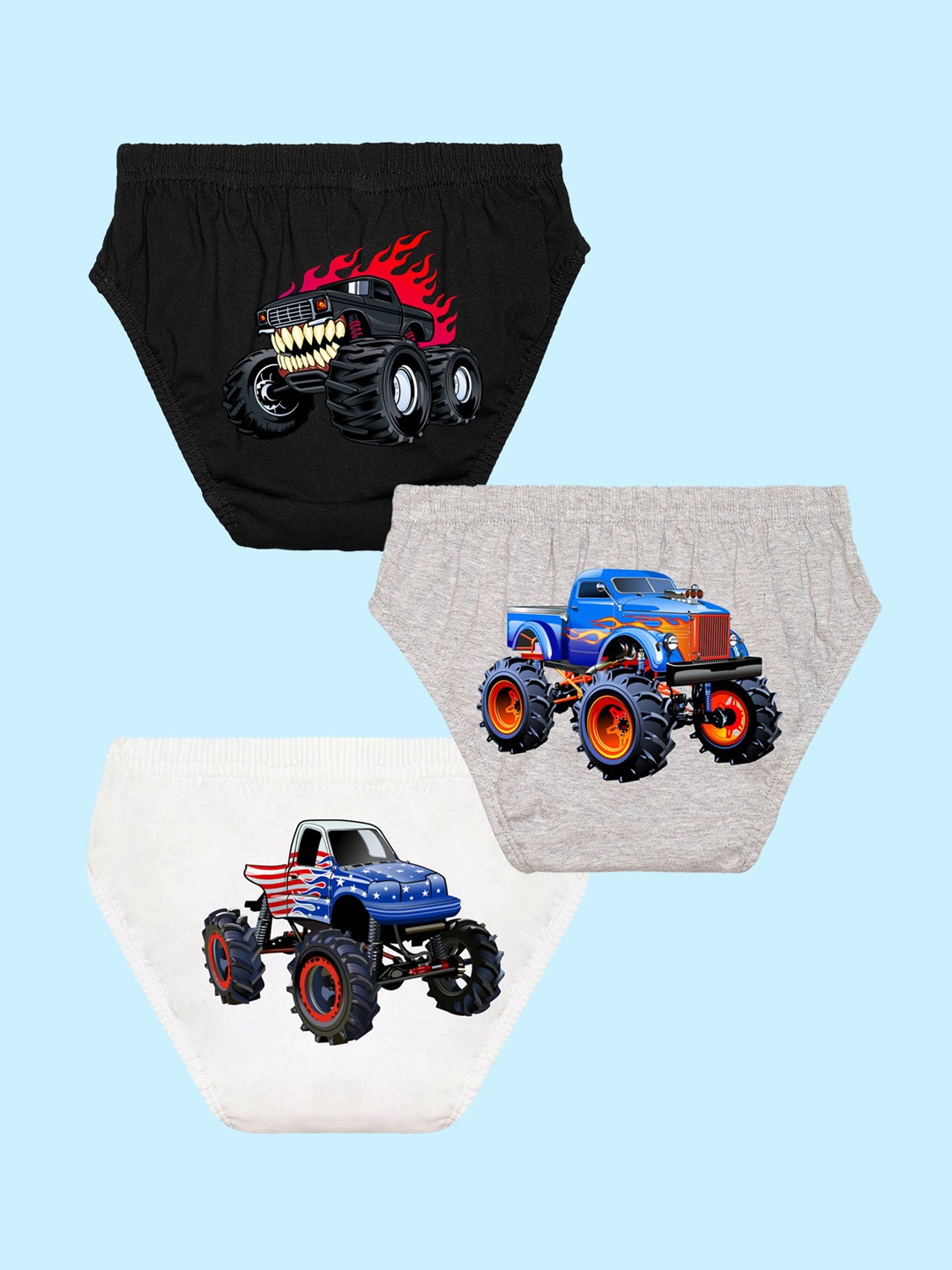 

NUSYL Boys Pack Of 3 Graphic Print Ribbed Cotton Briefs NUBCBRFPO3.0085, Black