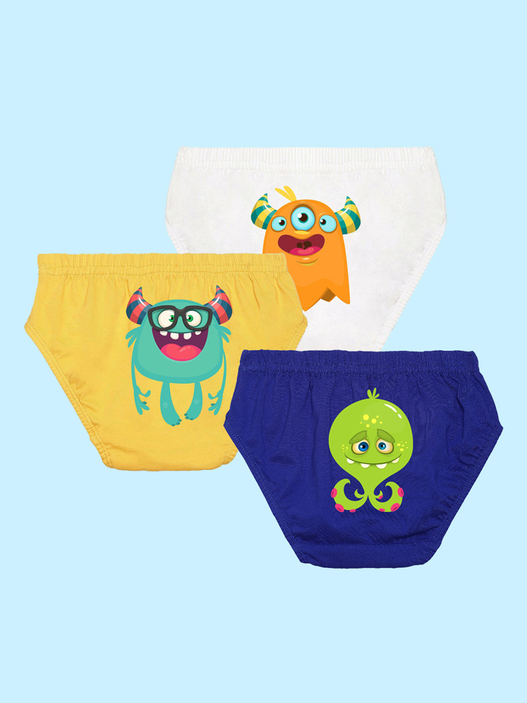 

NUSYL Boys Pack of 3 Graphic Printed Pure Cotton Ribbed Briefs NUBCBRFPO3.0066, White