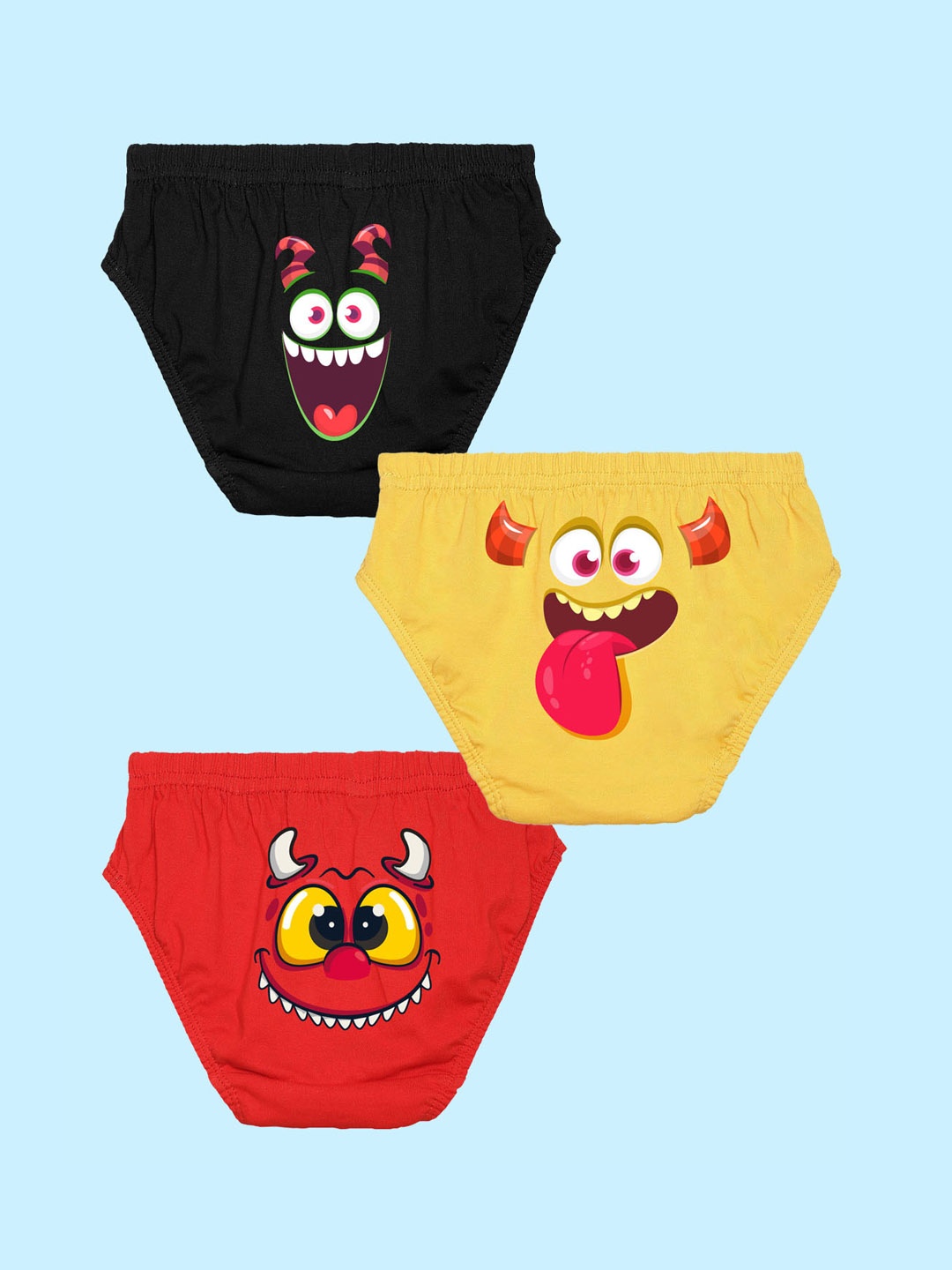 NUSYL Boys Pack of 3 Graphic Printed Cotton Basic Briefs, Black
