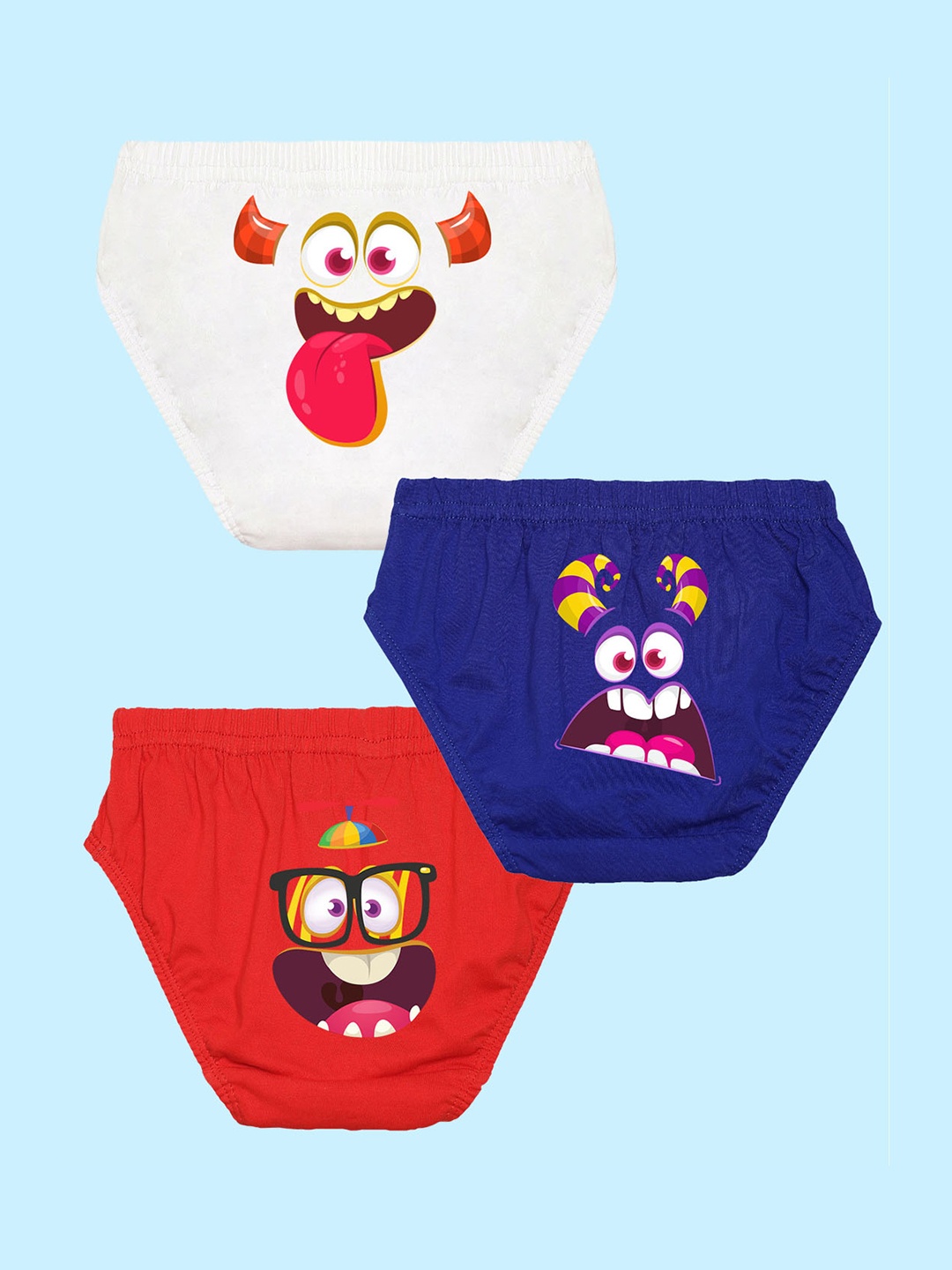 

NUSYL Boys Pack Of 3 Graphic Printed Ribbed Cotton Briefs NUBCBRFPO3.0075, White