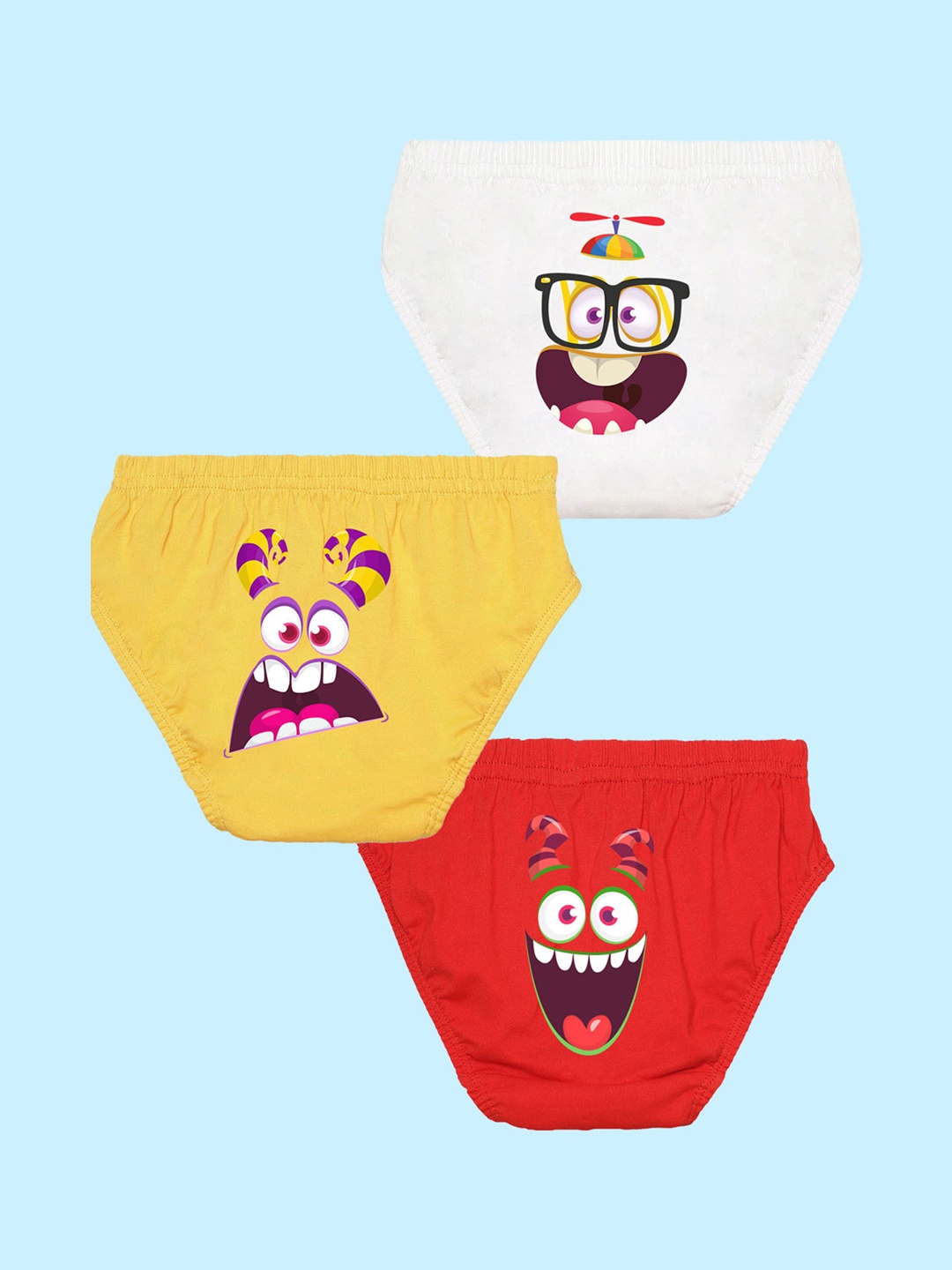 

NUSYL Boys Pack Of 3 Printed Pure Cotton Briefs NUBCBRFPO3.0074, White