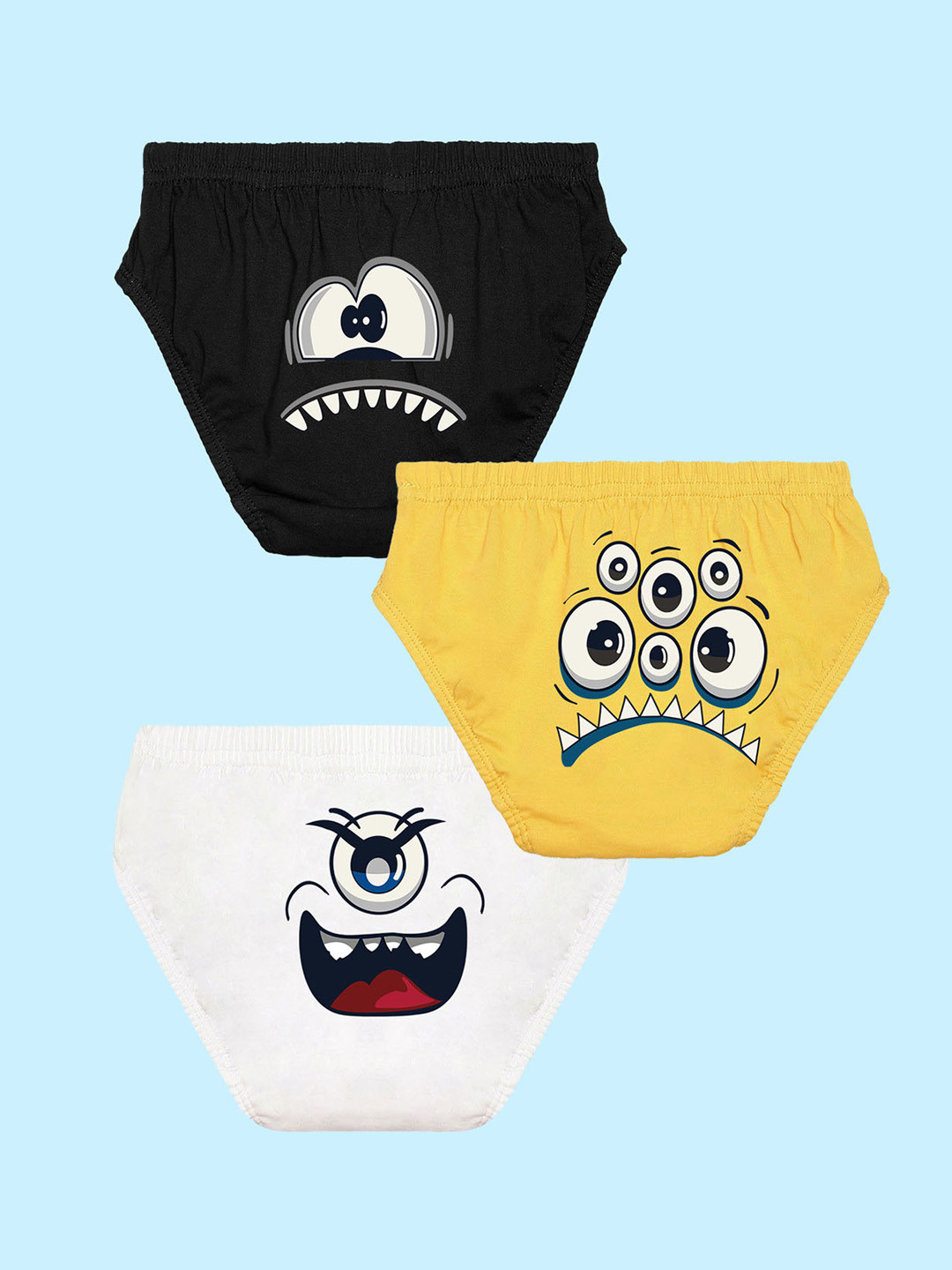 

NUSYL Boys Pack of 3 Printed Pure Cotton Briefs NUBCBRFPO3.0071, Black