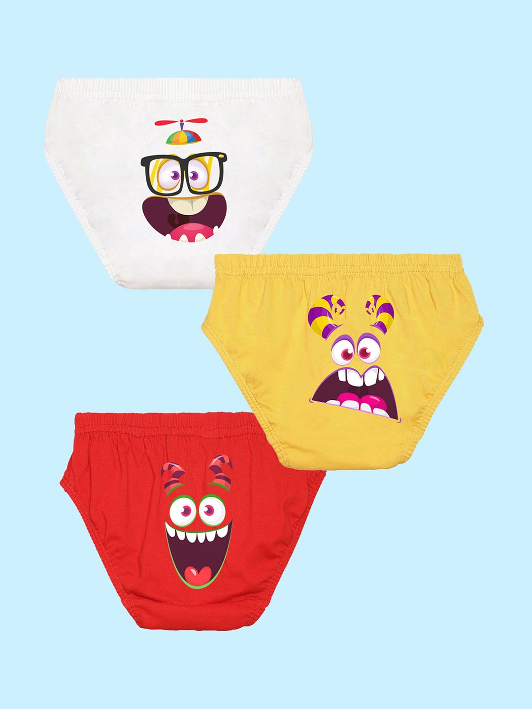 NUSYL Boys Pack of 3 Graphic Printed Pure Cotton Briefs NUBCBRFPO3.0074, White
