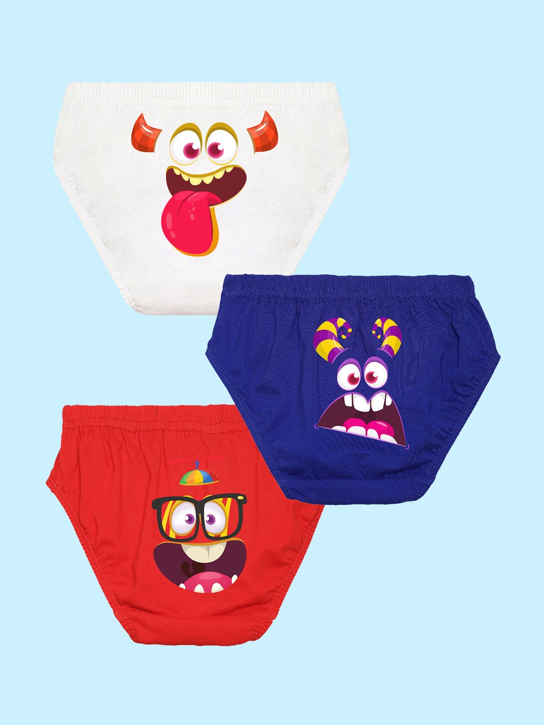 

NUSYL Boys Pack Of 3 Graphic Printed Pure Cotton Briefs NUBCBRFPO3.0075, White