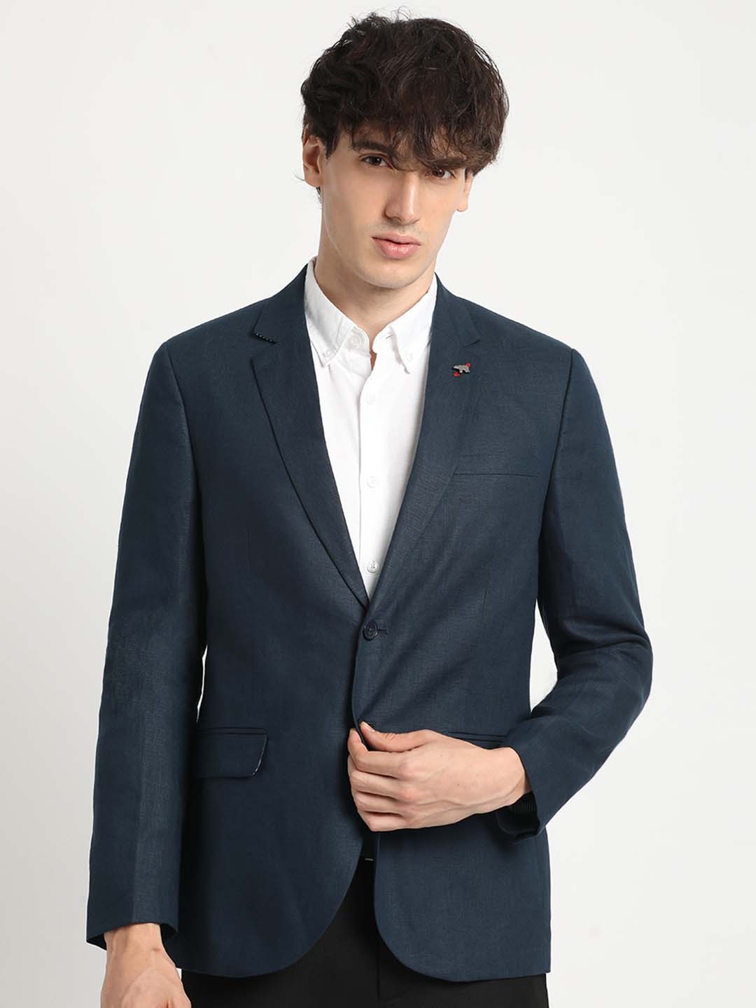

THE BEAR HOUSE Tailored Fit Single Breasted Linen Formal Blazer, Blue