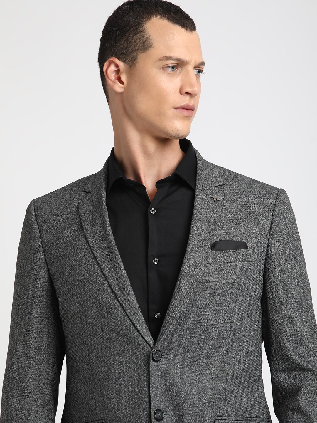 

THE BEAR HOUSE Self Design Tailored Fit Single Breasted Formal Blazer, Grey