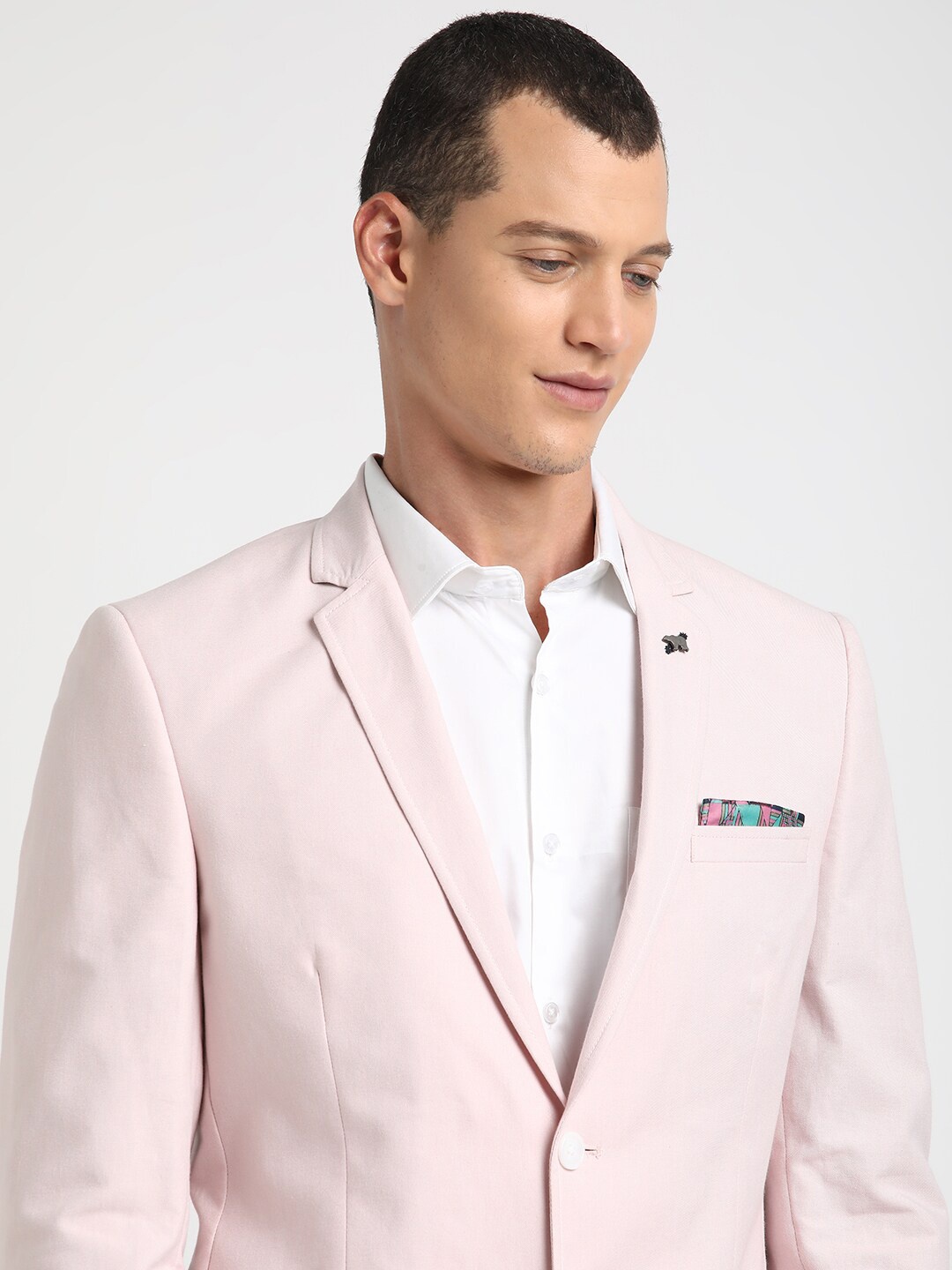 

THE BEAR HOUSE Tailored Fit Notched Lapel Collar Single-Breasted Formal Pure Cotton Blazer, Pink