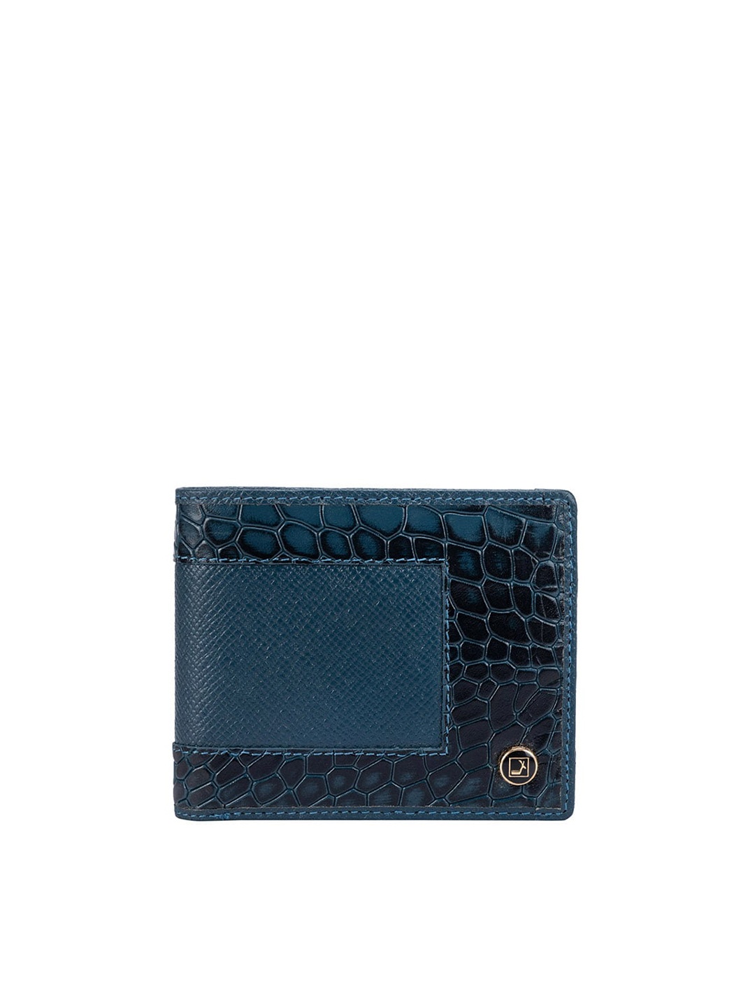

Da Milano Men Blue Animal Textured Leather Two Fold Wallet
