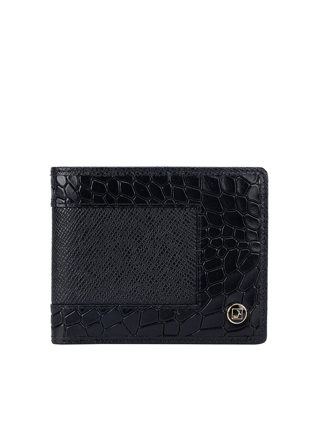 

Da Milano Men Black Animal Textured Leather Two Fold Wallet