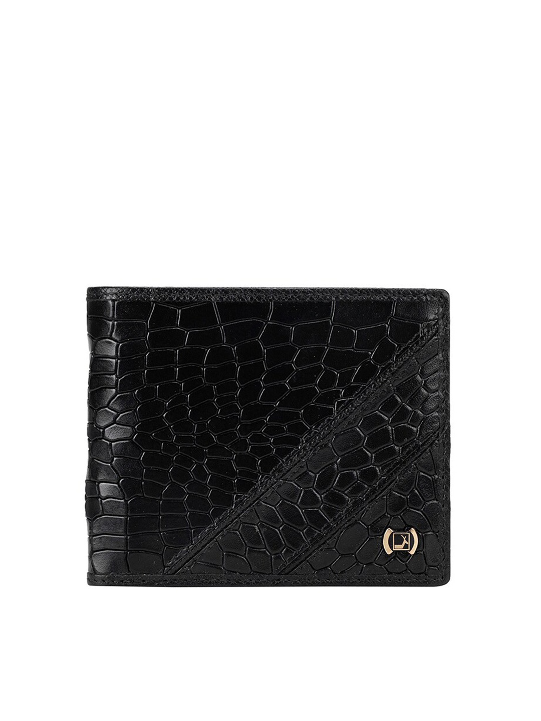 

Da Milano Men Animal Textured Leather Two Fold Wallet, Black