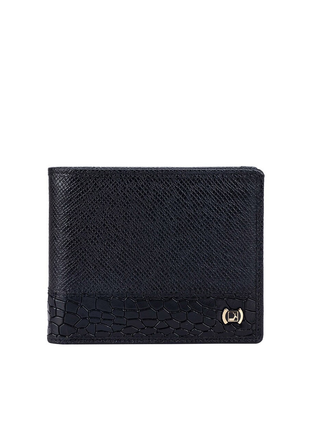 

Da Milano Men Black Textured Leather Two Fold Wallet