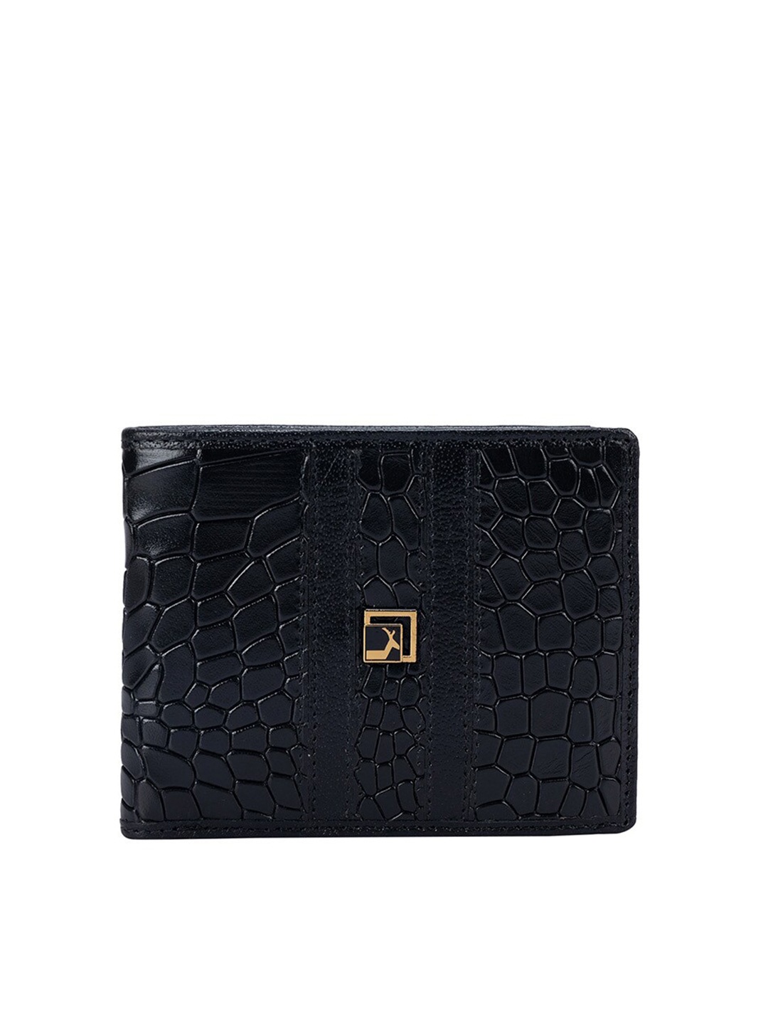 

Da Milano Men Black Animal Textured Leather Two Fold Wallet