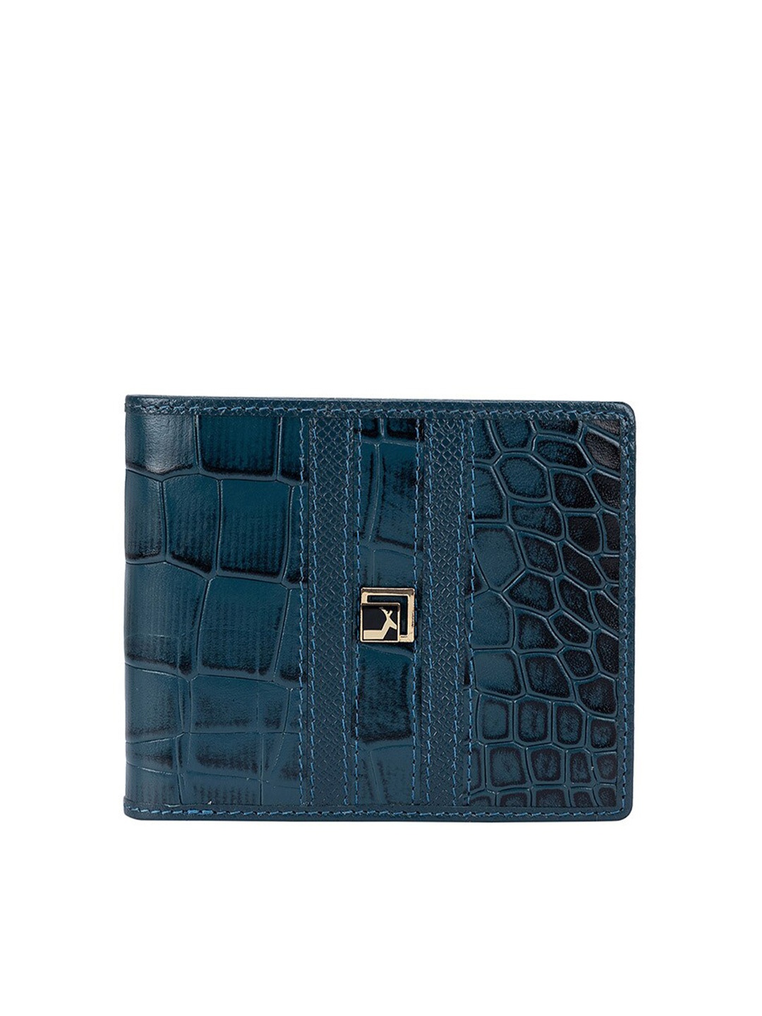 

Da Milano Men Blue Animal Textured Leather Two Fold Wallet