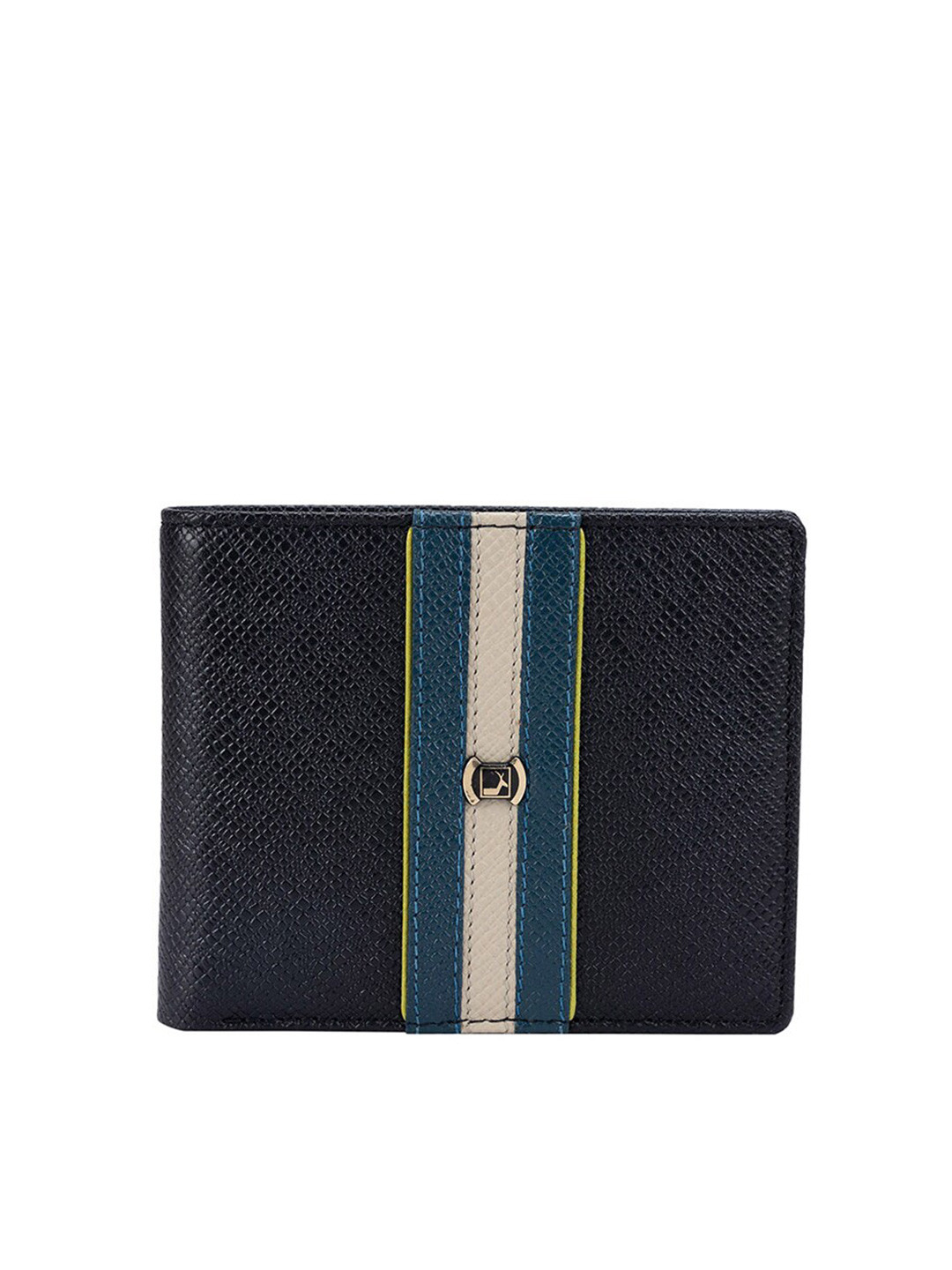 

Da Milano Men Abstract Textured Leather Two Fold Wallet, Black