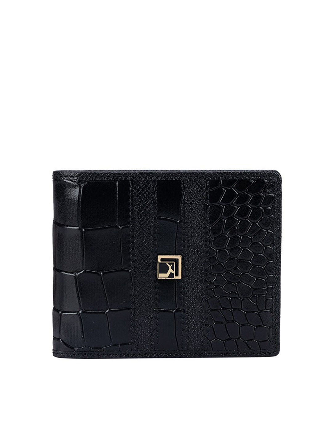 

Da Milano Men Black Animal Textured Leather Two Fold Wallet