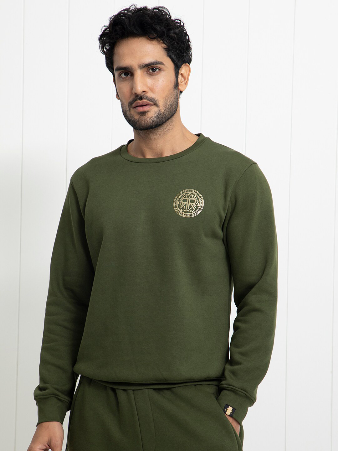 

RARE RABBIT Men Pine Graphic Print Logo Sweatshirt, Olive