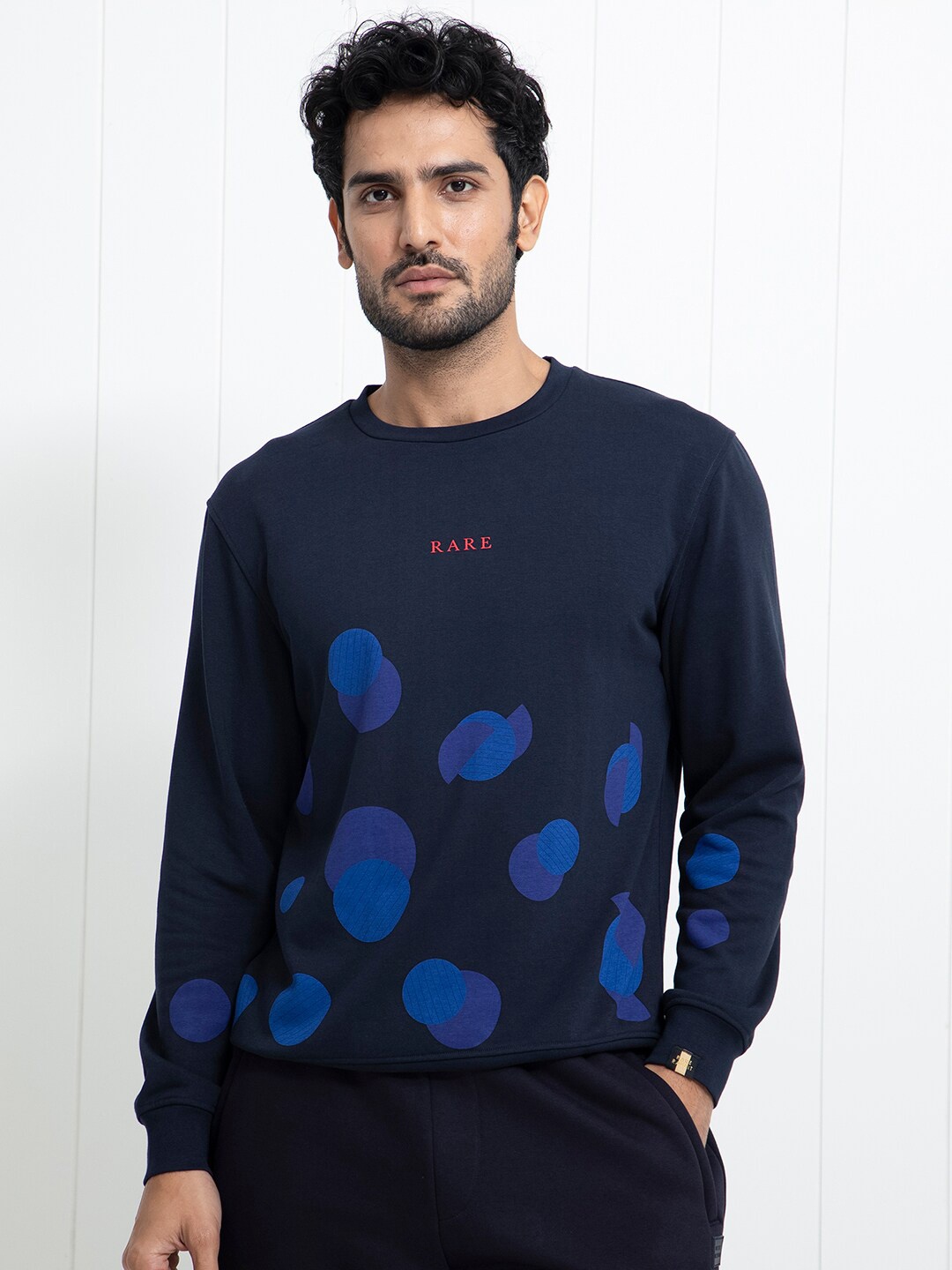 

RARE RABBIT Men Waltz Graphic Printed Sweatshirt, Navy blue