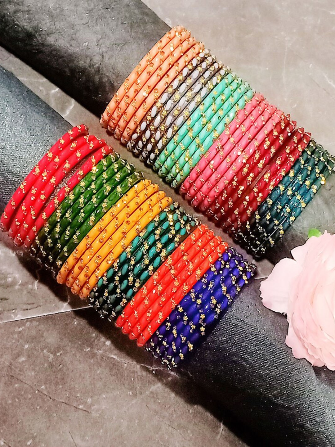 

FEMMIBELLA Set Of 48 Stone-Studded Bangles, Pink