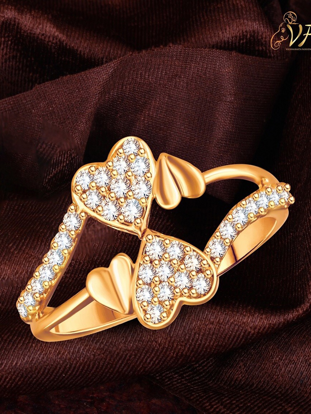 

Vighnaharta Gold-Plated Stone-Studded Adjustable Finger Ring