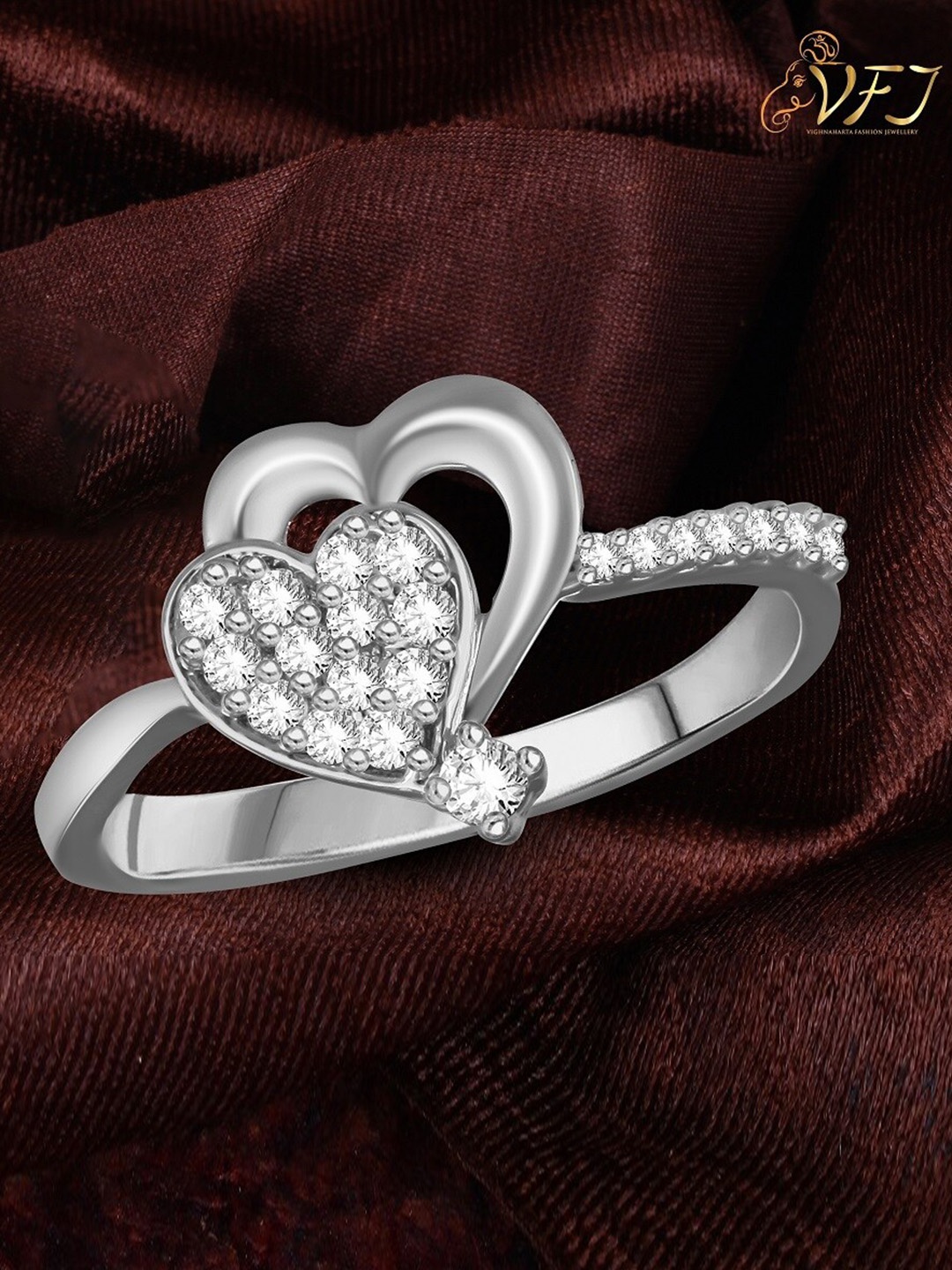 

Vighnaharta Rhodium-Plated CZ-Studded Adjustable Finger Ring, Silver