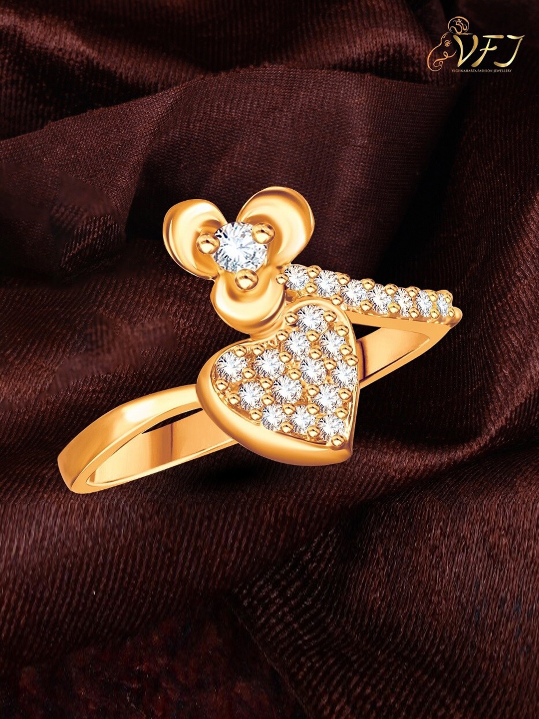 

Vighnaharta Gold Plated CZ Studded Adjustable FingerRing