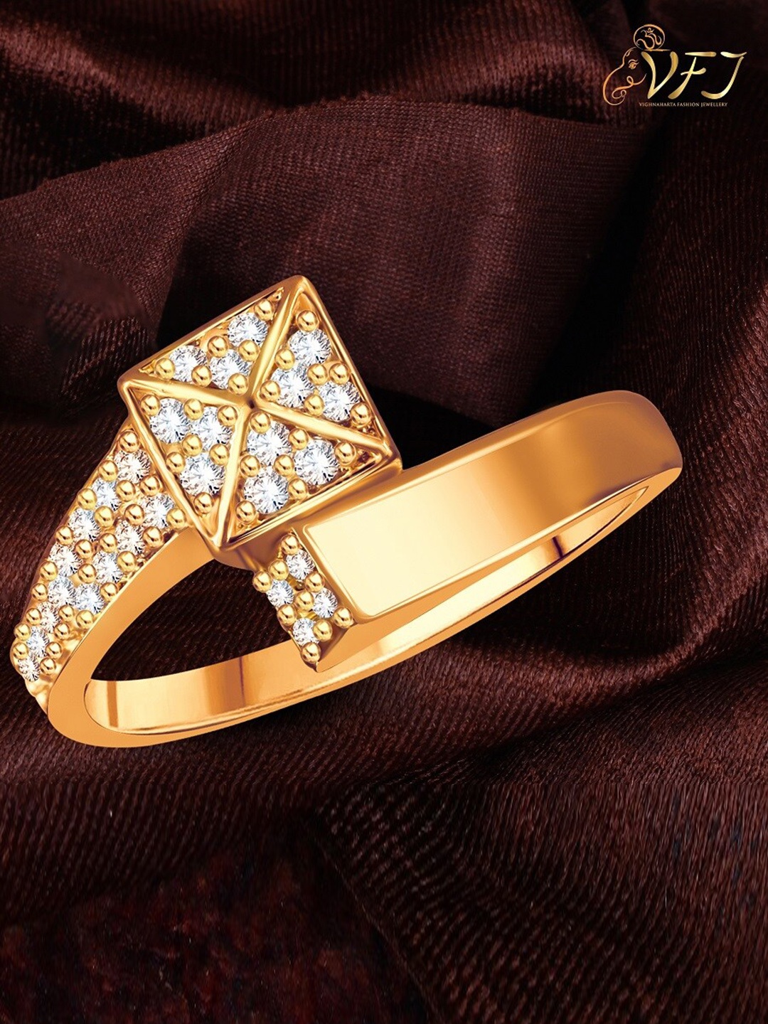 

Vighnaharta Gold-Plated CZ-Studded Adjustable Finger Ring