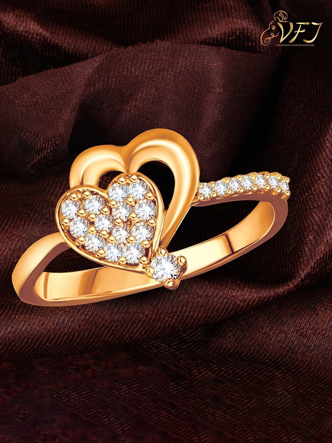 

Vighnaharta Gold-Plated CZ-Studded Adjustable Finger Ring