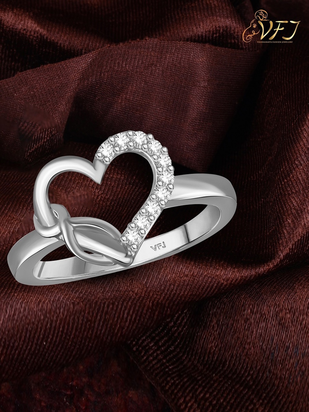 

Vighnaharta Rhodium-Plated CZ-Studded Finger Ring, Silver