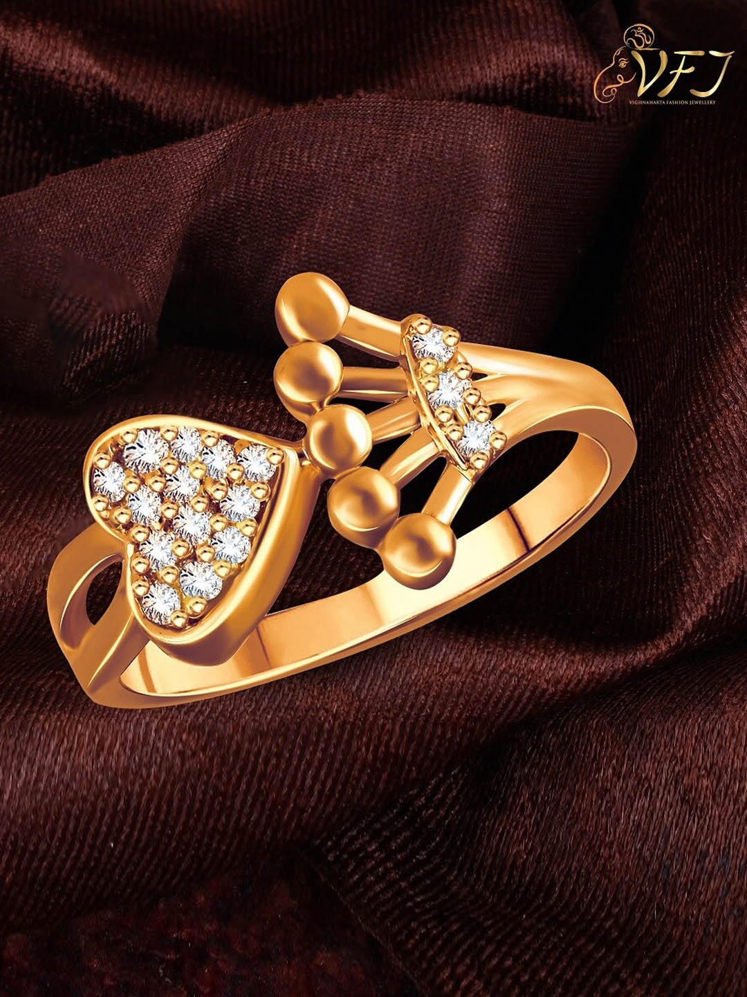 

Vighnaharta Gold-Plated Stone-Studded Adjustable Finger Ring