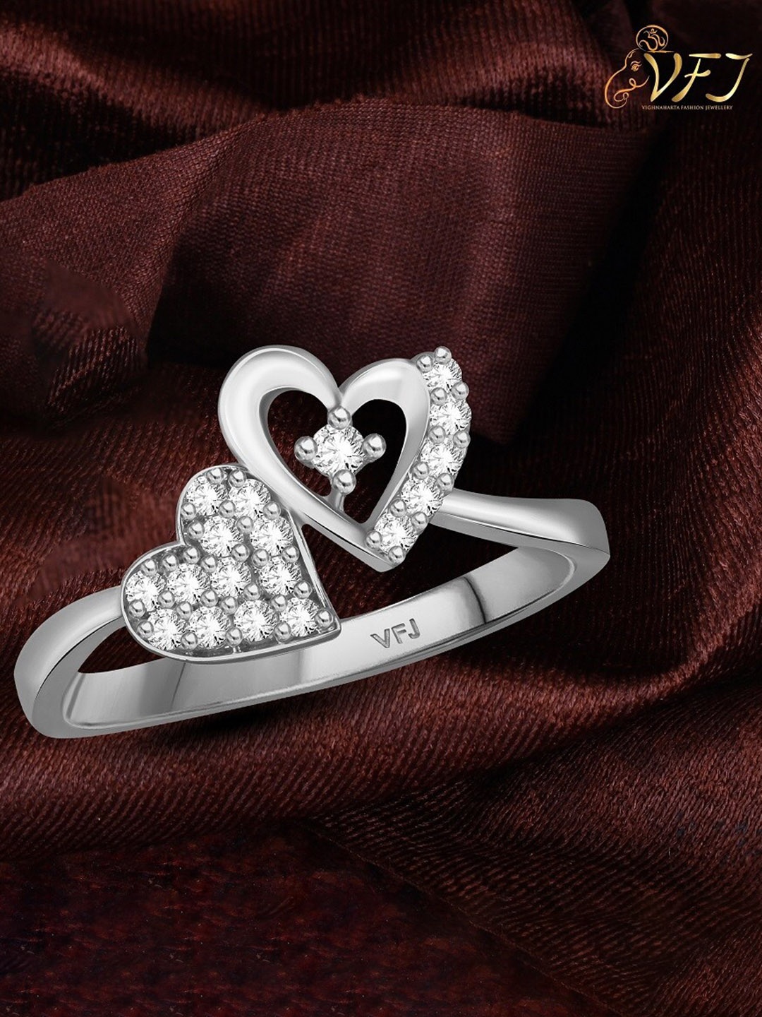 

Vighnaharta Rhodium-Plated CZ-Studded Finger Ring, Silver