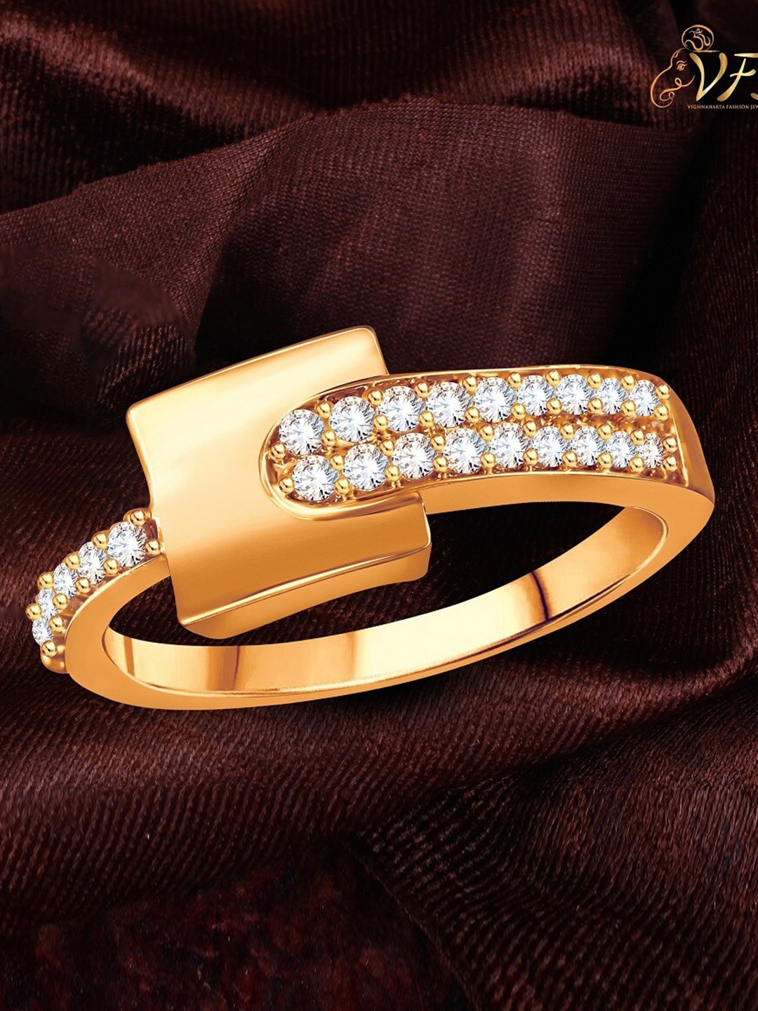 

Vighnaharta Gold-Plated & CZ Stone-Studded Finger Ring